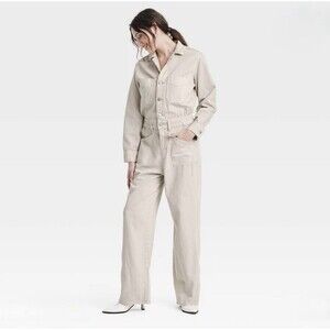 Universal Thread Off-White Denim Baggy Jumpsuit Long Sleeve Size 2